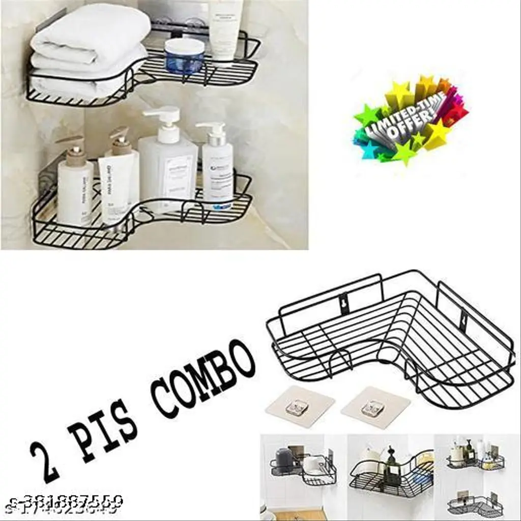 VEDANSHI ( 2-pis combo) Bathroom Storage Box Collection Appliances Bathroom Racks Wall-Mount Iorn Tripod Kitchen Shelf Bathroom Accessories Sets/l corner/bathroom shelves