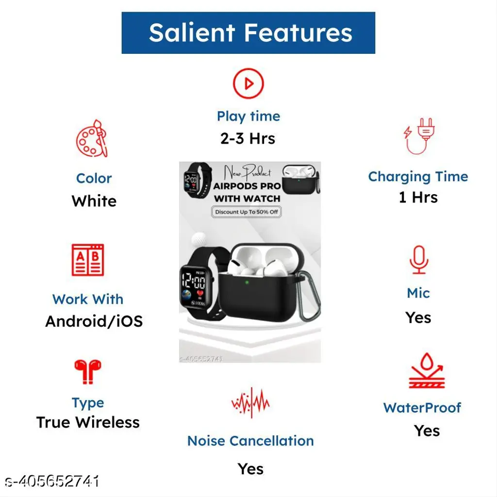 Tws Earbuds Pro with Case True Wireless Bluetooth Earphones with 3 Hours of Playtime with Stylish Watch Free & Compatible for all Smartphones (White) | Bluetooth Earbuds | Bluetooth Headphones | Bluetooth Earphones | Wireless Headphones | Wireless Earphones |Best Quality HD Mic | #tws #cover #earpod