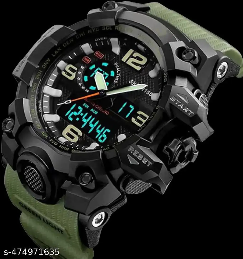 Double Time Sports Watch Green Strap Army Sports Watch For Men Stopwatch Function Sports Watch