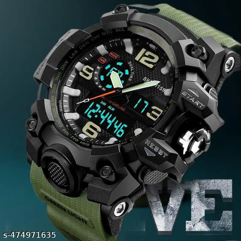 Double Time Sports Watch Green Strap Army Sports Watch For Men Stopwatch Function Sports Watch