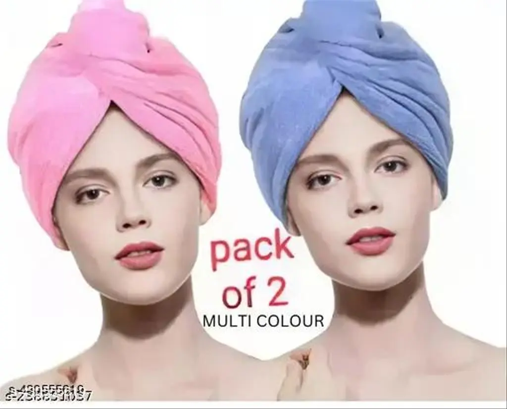 Cotton Bolls Ultra-Soft Microfiber Hair Towel – Quick-Dry & Lightweight (2-Pack)-Pink & Blue
